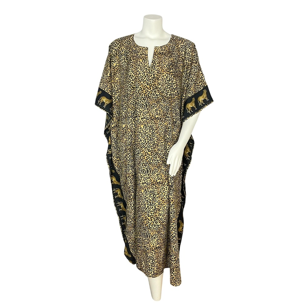 Vintage Kaftan Dress Leopard Print Animal FLAWS One Size Women Loungewear